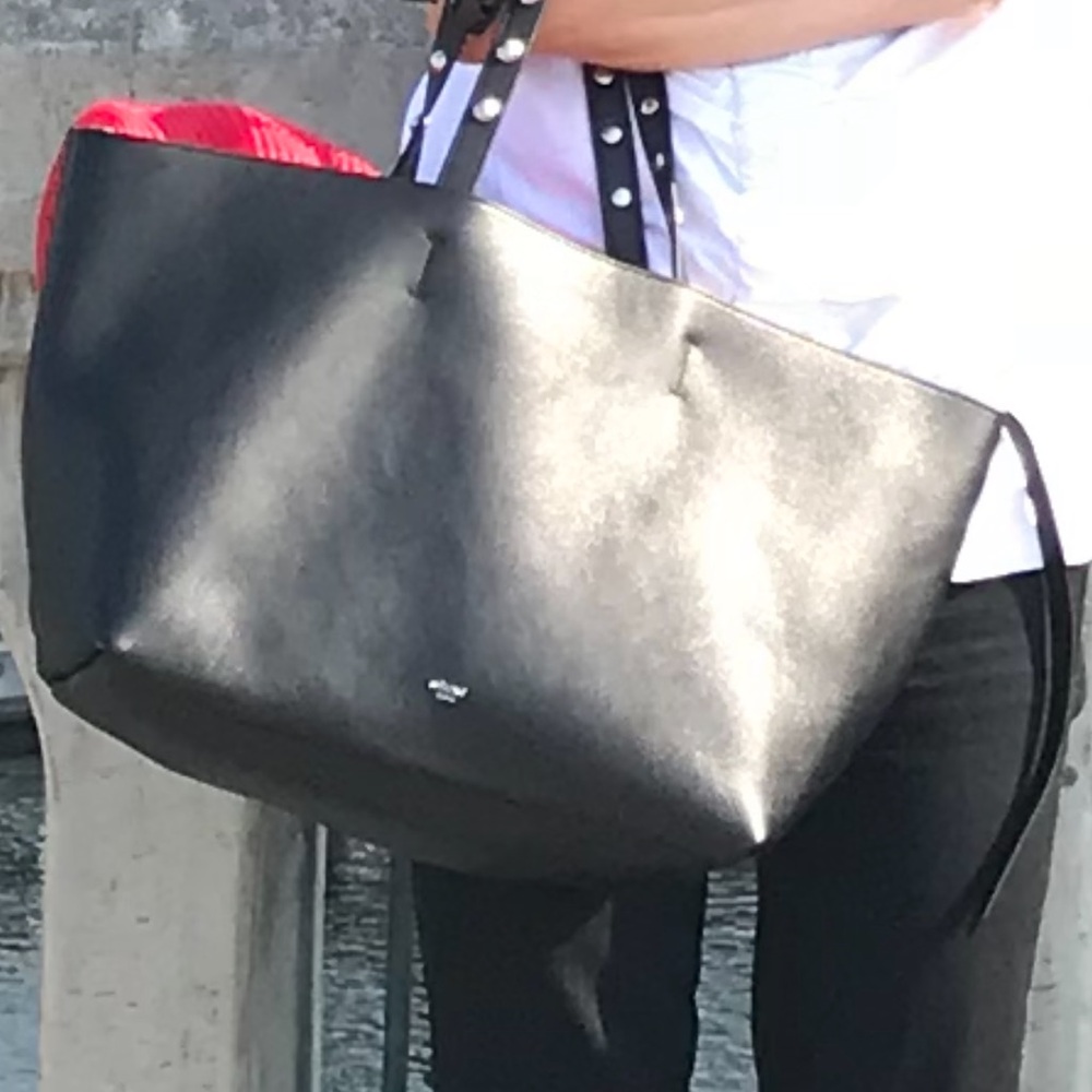 Celine black leather and suede reversible tote